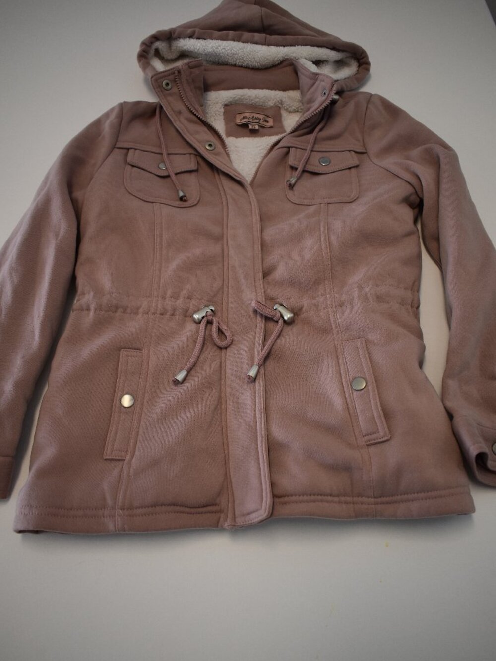 Miss Ashley Petite Women PS Sherpa Lined Hooded Utility Jacket Mauve Pink Coat